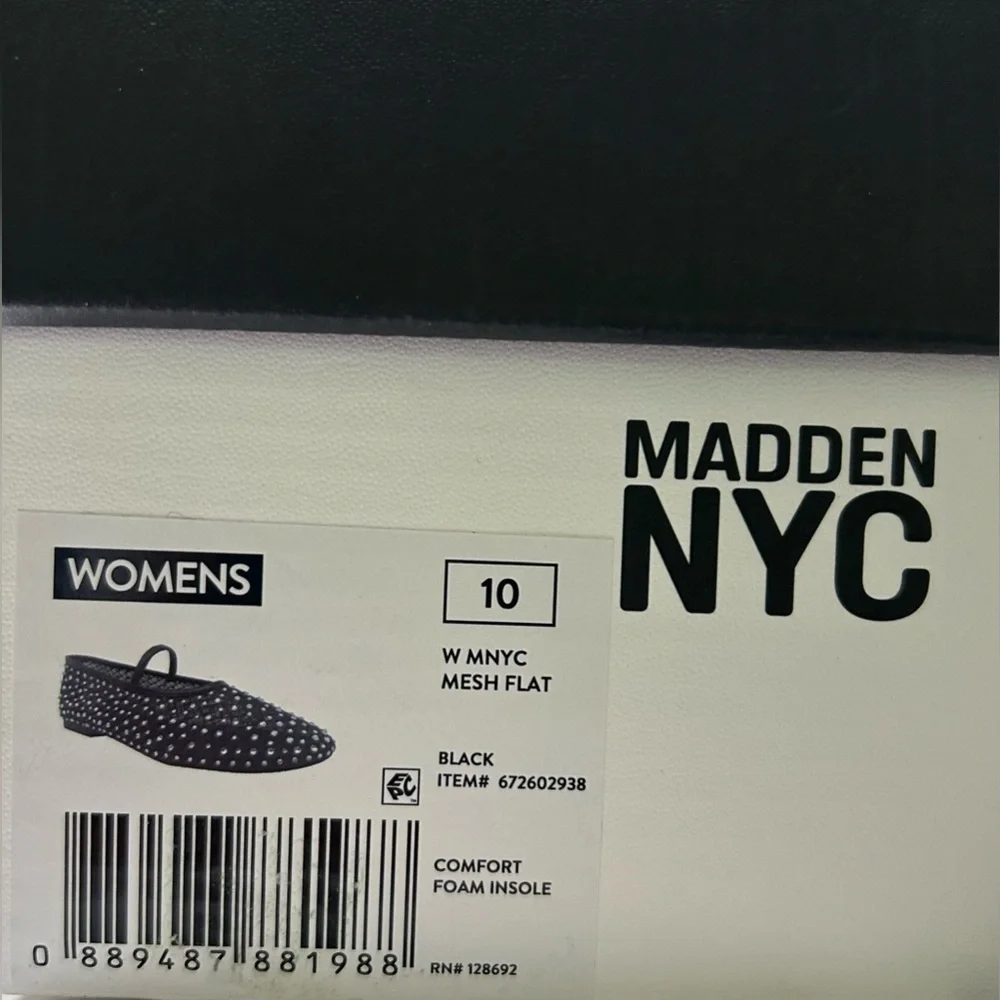 Madden NYC Black Mesh Rhinestone Mary Jane Flats | Size 10 Vegan | New with Box